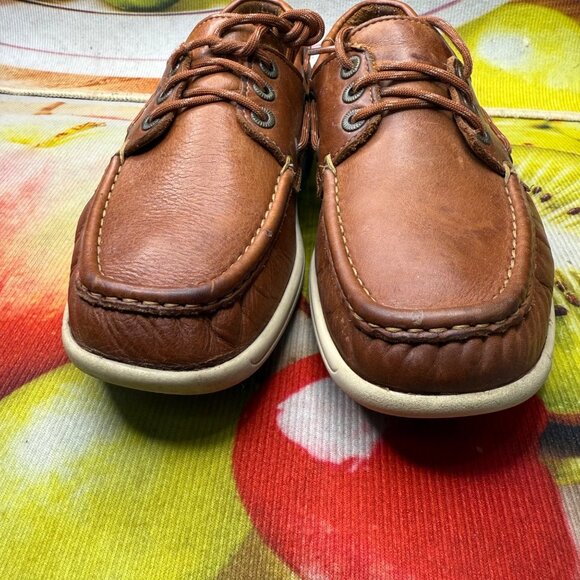 SAS Mens 8.5M Casual Boat Shoes Brown Leather Slip On Deck Moc Toe - Picture 2 of 10